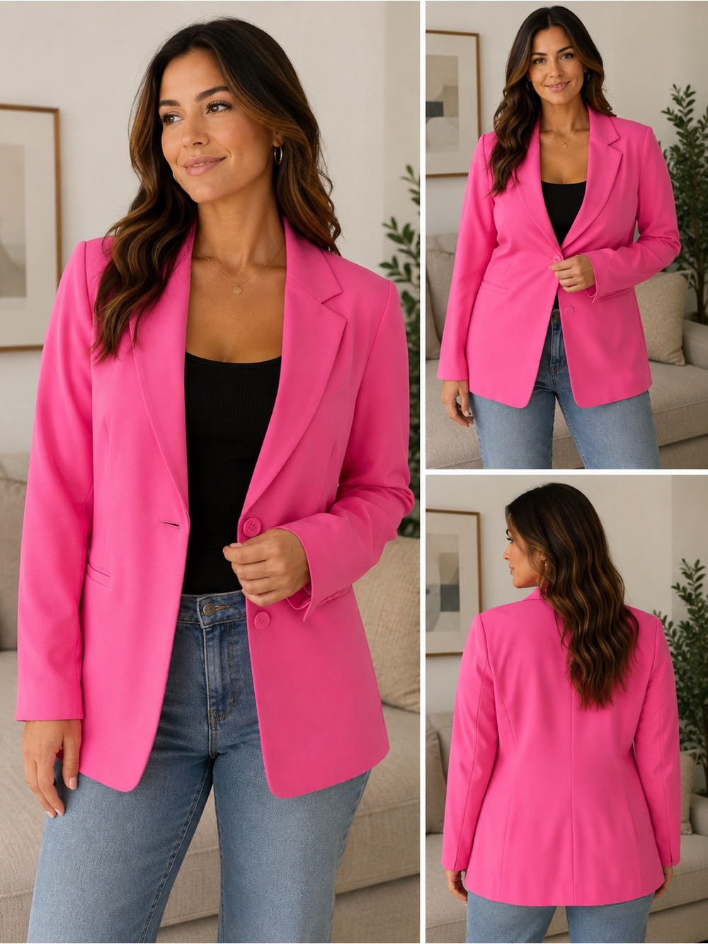 Women's Pink Single-Button Blazer Jacket